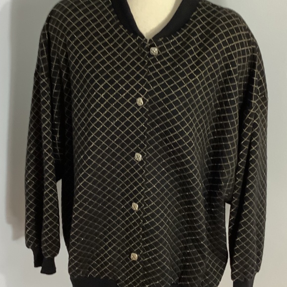 VTG LADY GRAFF SIZE 16 BLACK BOMBER JACKET GOLDEN TRIM UNIQUE RARE MADE IN USA - Picture 9 of 14